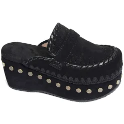 CLOG LEATHER OVERSTITCHINGATED Noir
