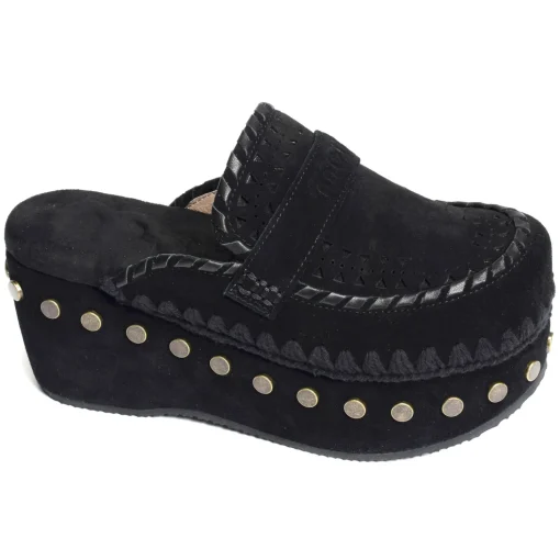 CLOG LEATHER OVERSTITCHINGATED Noir