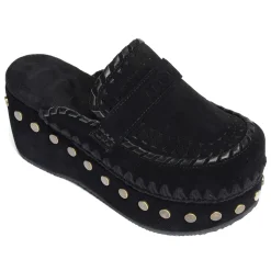 CLOG LEATHER OVERSTITCHINGATED Noir