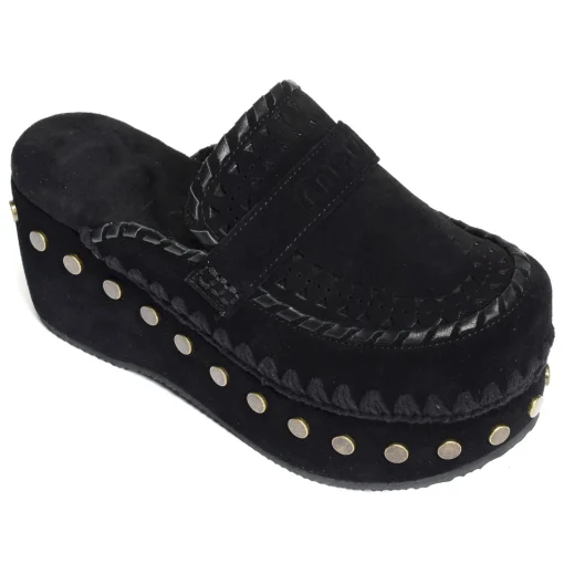 CLOG LEATHER OVERSTITCHINGATED Noir