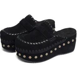 CLOG LEATHER OVERSTITCHINGATED Noir
