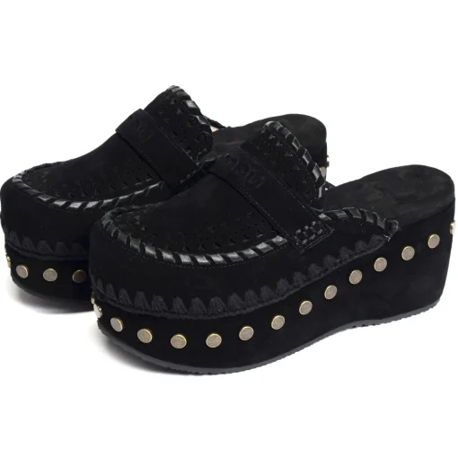 CLOG LEATHER OVERSTITCHINGATED Noir