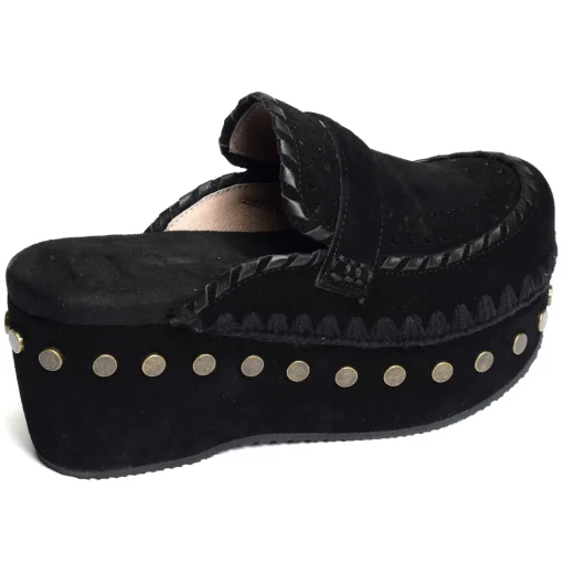 CLOG LEATHER OVERSTITCHINGATED Noir