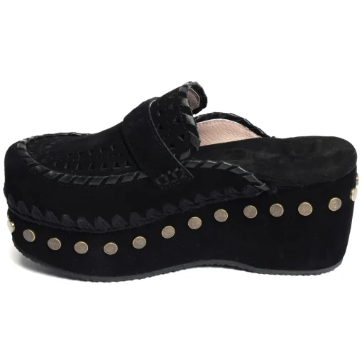 CLOG LEATHER OVERSTITCHINGATED Noir