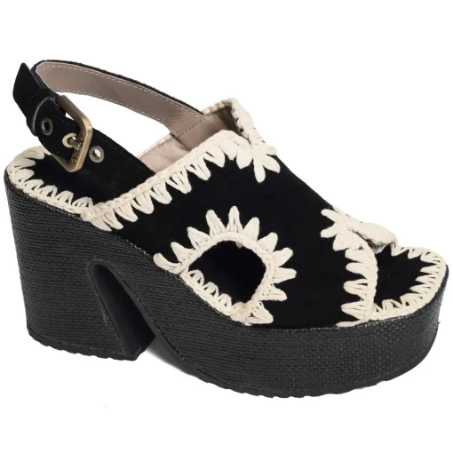 RAFFIA PLATFORM WITH BACK STRA Noir