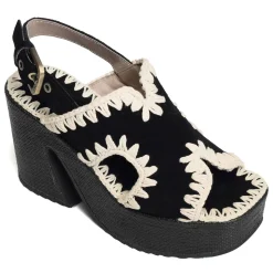 RAFFIA PLATFORM WITH BACK STRA Noir
