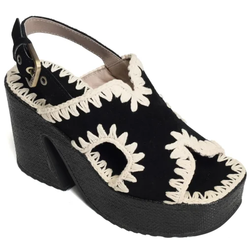 RAFFIA PLATFORM WITH BACK STRA Noir