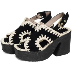 RAFFIA PLATFORM WITH BACK STRA Noir