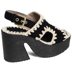 RAFFIA PLATFORM WITH BACK STRA Noir