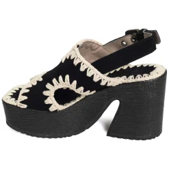 RAFFIA PLATFORM WITH BACK STRA Noir