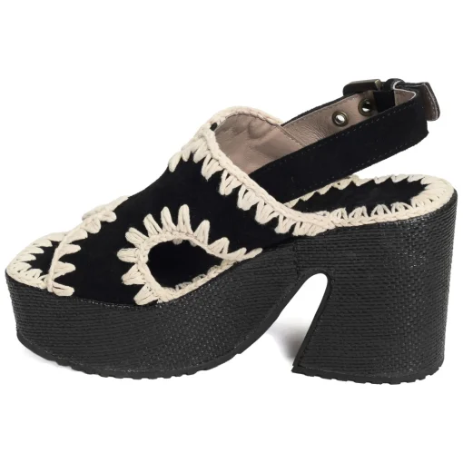 RAFFIA PLATFORM WITH BACK STRA Noir